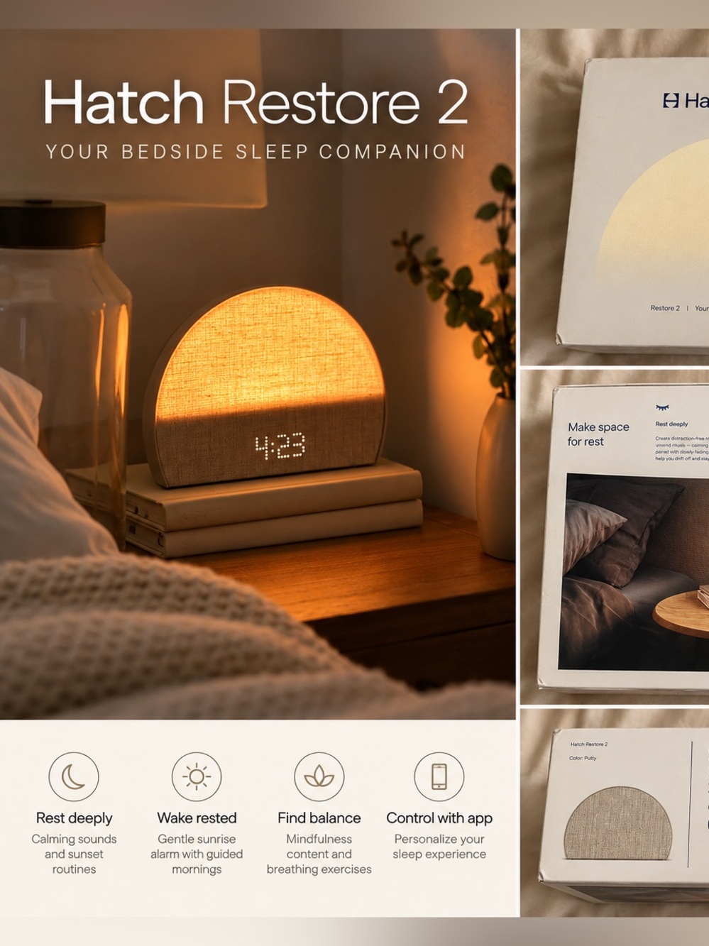 Hatch Restore 2 Smart Sleep Clock Sunrise Alarm Putty new in box relax gift